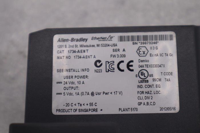 NEW OPEN BOX AB Allen Bradley EtherNet IP 1734-AENT Ser. A FW 3.009 STOCK L-478C