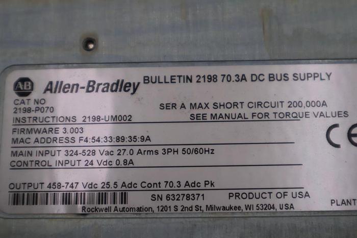 Used ALLEN BRADLEY 2198-P070 / 2198P070 USED BUS SUPPLY KINETIX 5700 STOCK 5702