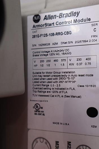 Used ALLEN BRADLEY 281G-F12S-10B-RRG-CBG /C AMORSTART MODULE 280G-FS-10-RG STK 2912