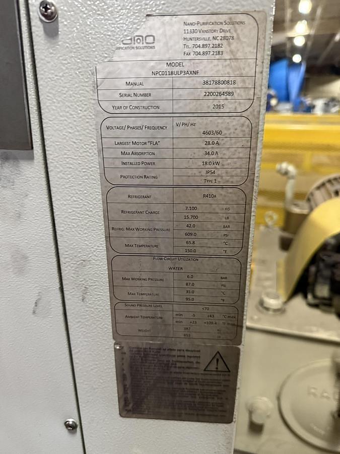 Used NANO MODEL NPC0118ULP3AXNF CHILLER REFRIGERATED AIR DRYER MANUFACTURED 2015