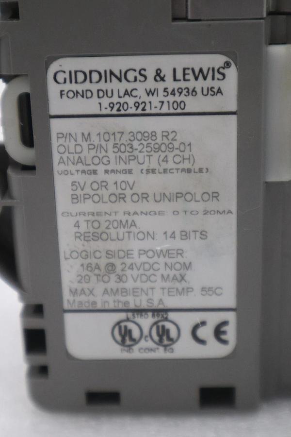 Used Giddings & Lewis M.1017.3098 R2 ANALOG INPUT 4 CH I/O Module STOCK 656-D