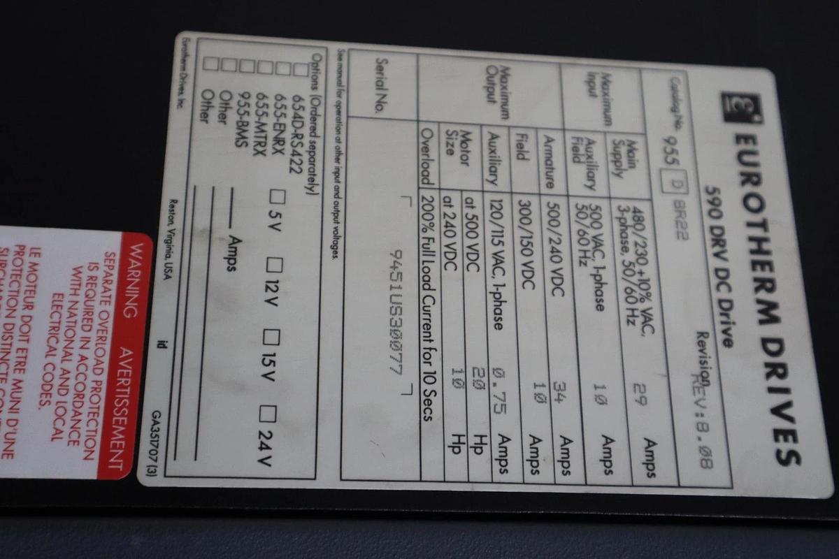 Used EUROTHERM 590 DRV DC DRIVE CAT 955D8R22 STOCK H1872