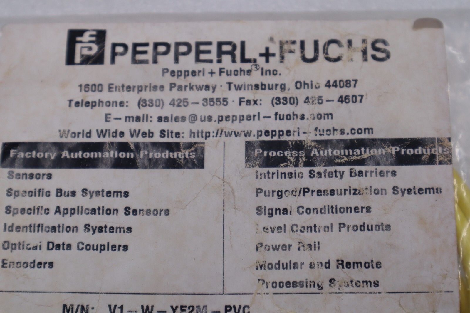 Pepperl & Fuchs V1-W-YE2M-PVC 4-Pin 90 Degree Female Cordset STOCK K-3908