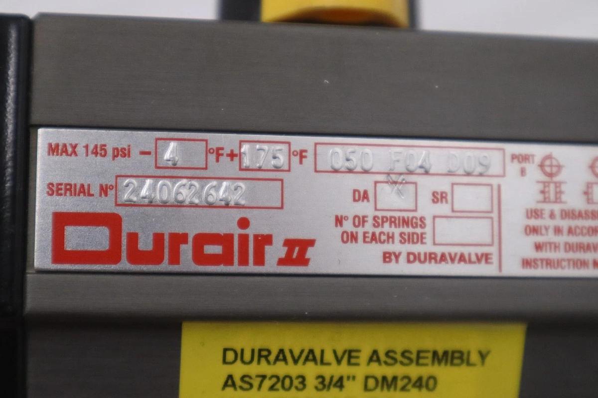 DuraValve Durair II AS7203 3/4" DM240 W/ AP050AB DA 2700A Actuator Valve #GF322A