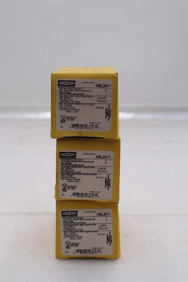 Used Hubbell HBL2411 3 Pole Wire Grounding 20A 125/250 V Twist Lock Plug #K-2206
