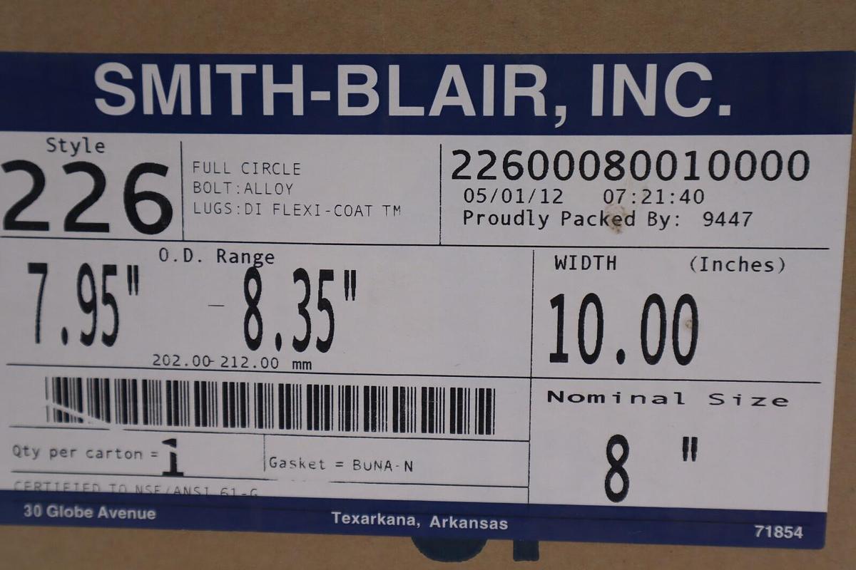 Smith-Blair Inc. Style 226 Single Full Circle Bolt Alloy 8" New Stock #3112