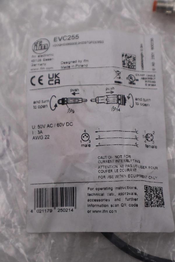 Used LOT OF 5 - NEW IFM EVC255 Cable - STOCK H1397