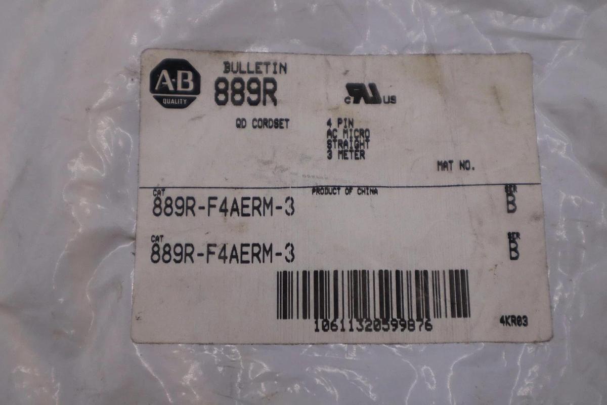 Used ALLEN BRADLEY 889R-F4AERM-3 PATCHCORD: AC MICRO FEMALE STRAIGHT STOCK H1534