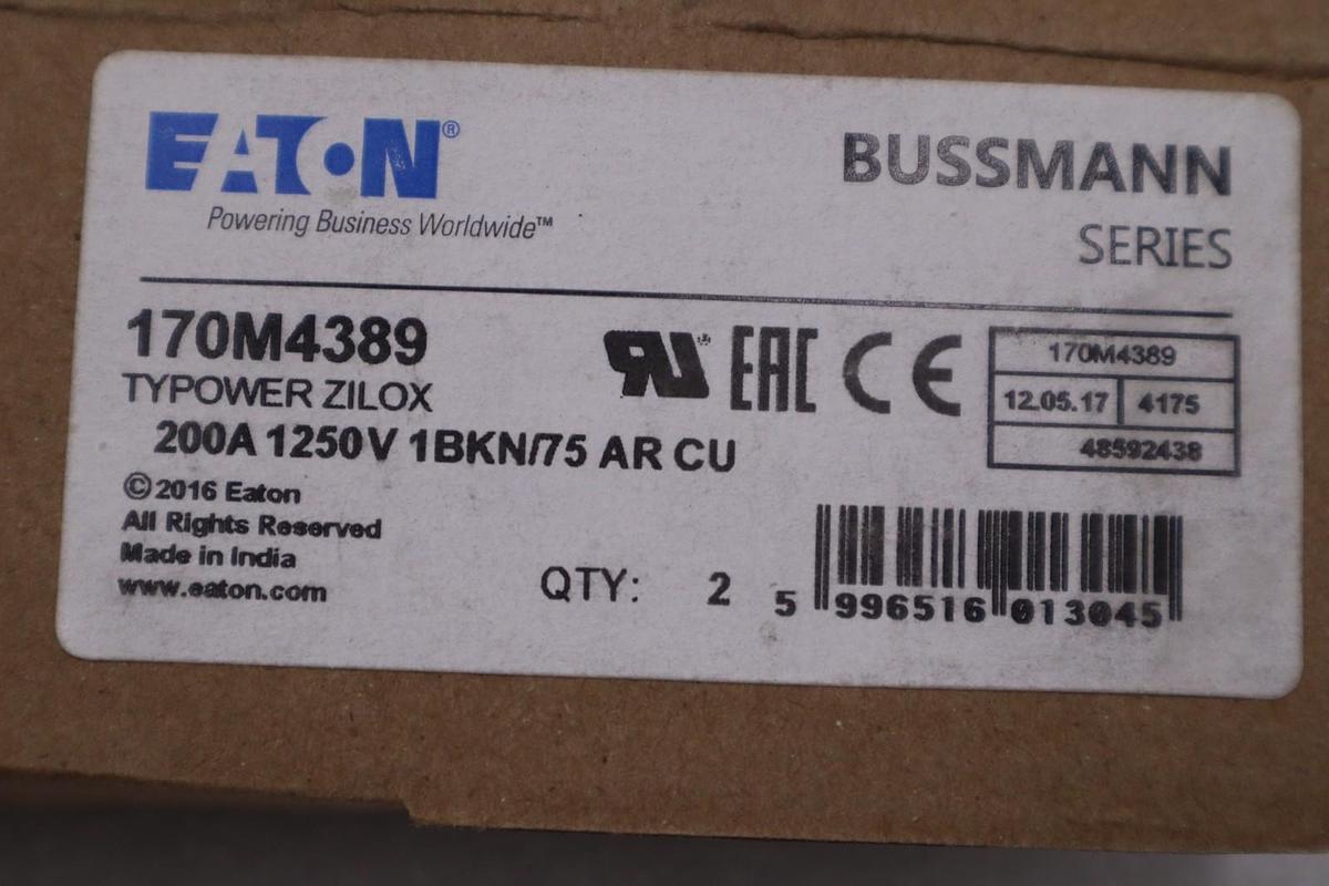 EATON BUSSMANN 170M4389 FUSE 200A 1250V 1BKN/75 AR CU - STOCK GF36A
