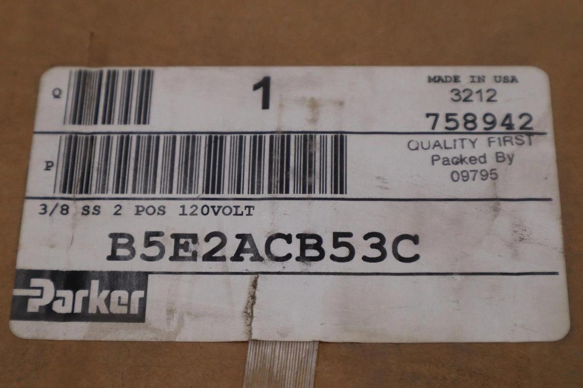 Used NEW PARKER B5E2ACB53C SOLENOID VALVE 3/8 2 POS. 120V - STOCK GF850