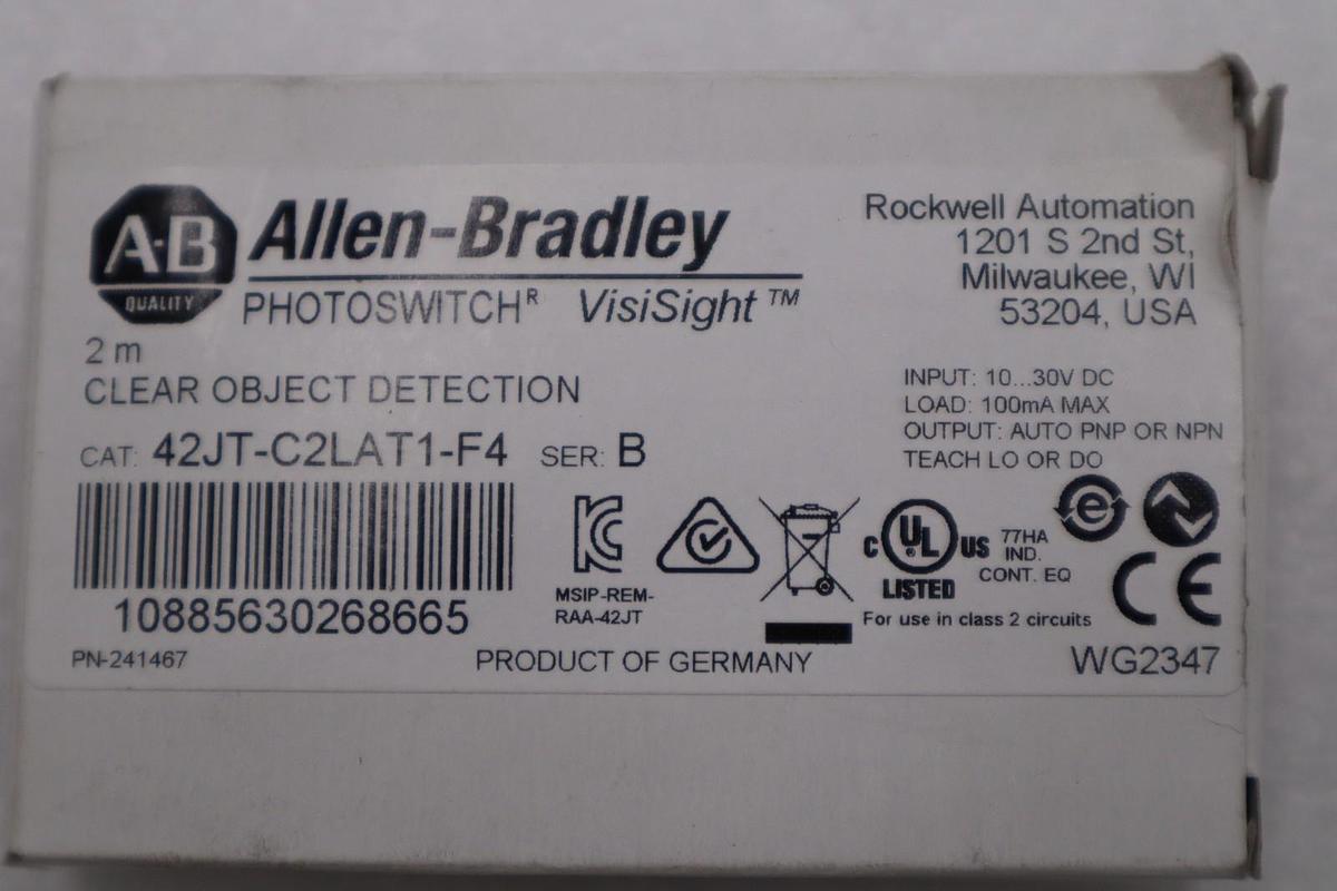 Allen Bradley 42JT-C2LAT1-F4 Photoelectric Sensor Clear Object Detect #H1230A