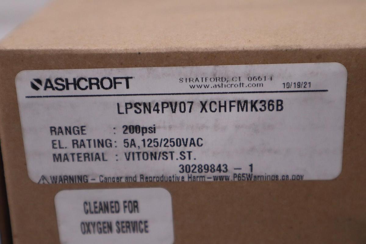 NEW ASHCROFT LPSN4PV07 XCHFMK36B Pressure Switch 200psi 5A 125/250VAC STOCK H172