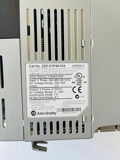 Used Allen Bradley 22D-D2P3N104 POWERFLEX-40 AC DRIVE 1.0HP #K-614
