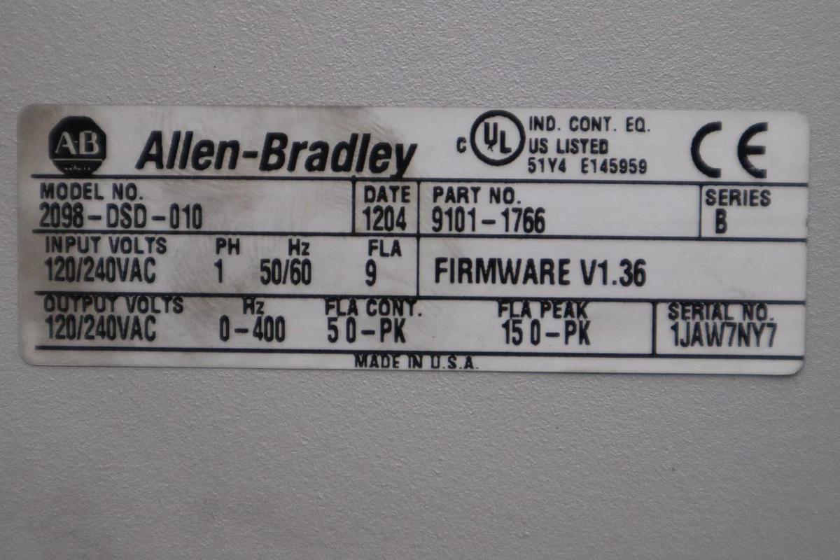 Used ALLEN BRADLEY 2098-DSD-010 ULTRA 3000 SERVO DRIVE SER. B STOCK 3491A