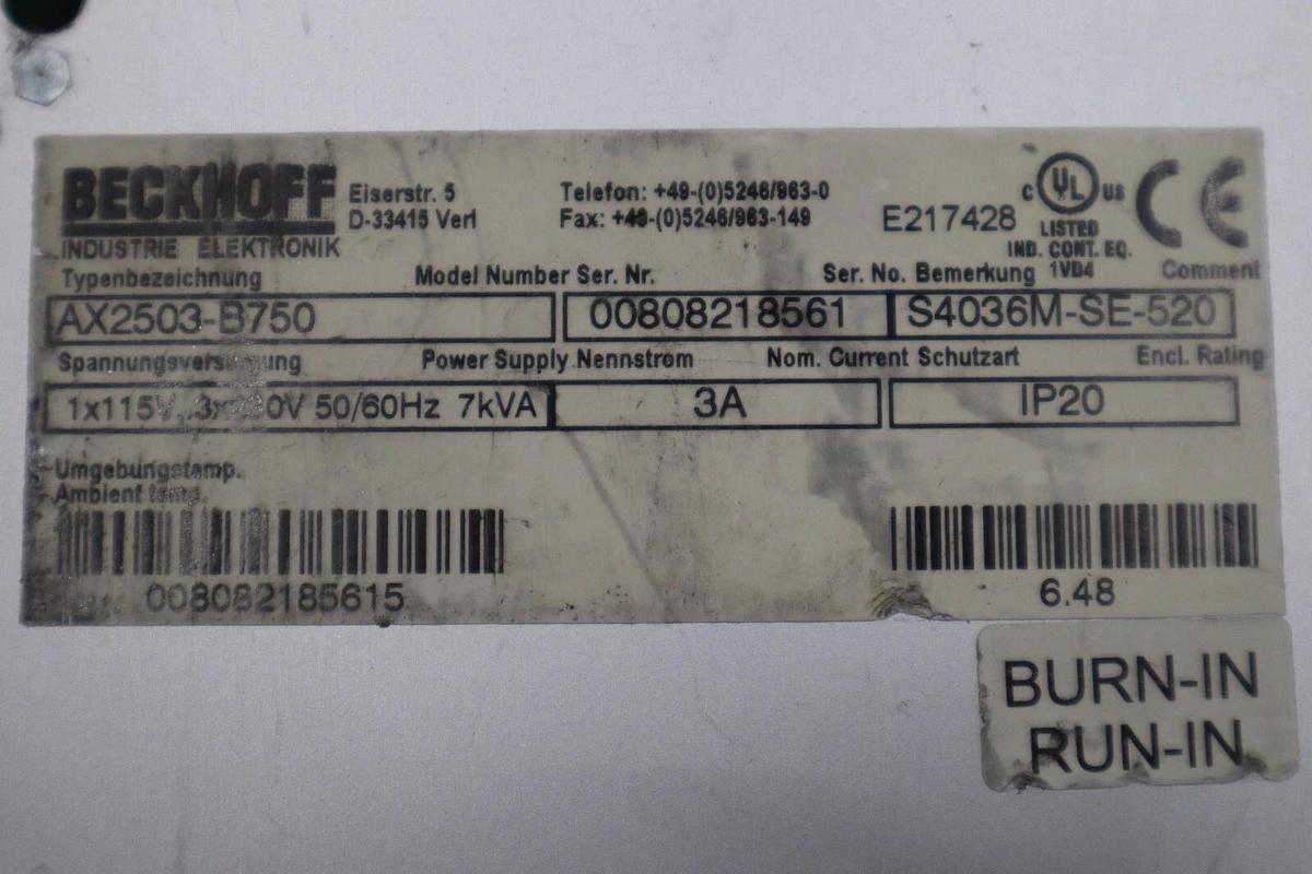 Used BECKHOFF AX2503-B750 SER 00808218561 SERVO DRIVE STOCK 3437-D