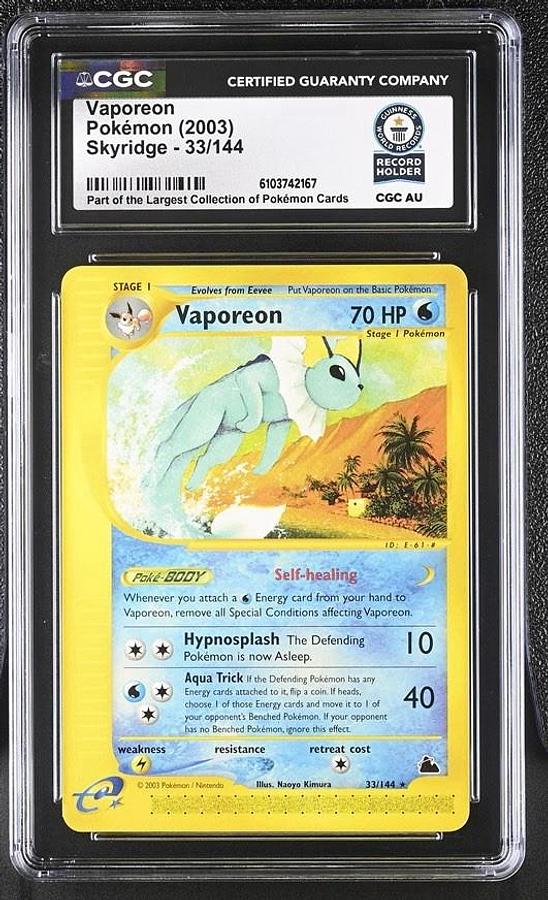 Used Vaporeon Pokémon 2003 English Skyridge 33/144 Non Holo Rare CGC WORLD RECORD 1/1