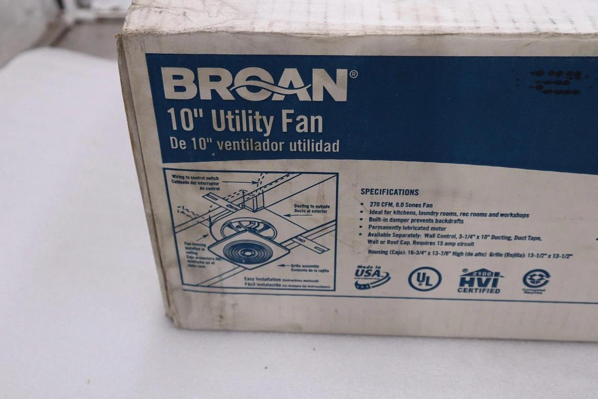 Used NEW OPEN BOX Brand New "10 " BROAN UTILITY FAN Model # 502 STK 2991CC
