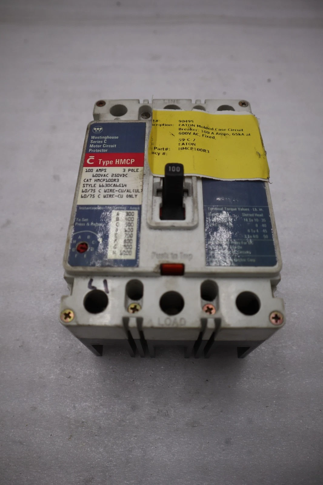 Used Westinghouse HMCP100R3 Motor Circuit Protector 3 Pole STK CC225