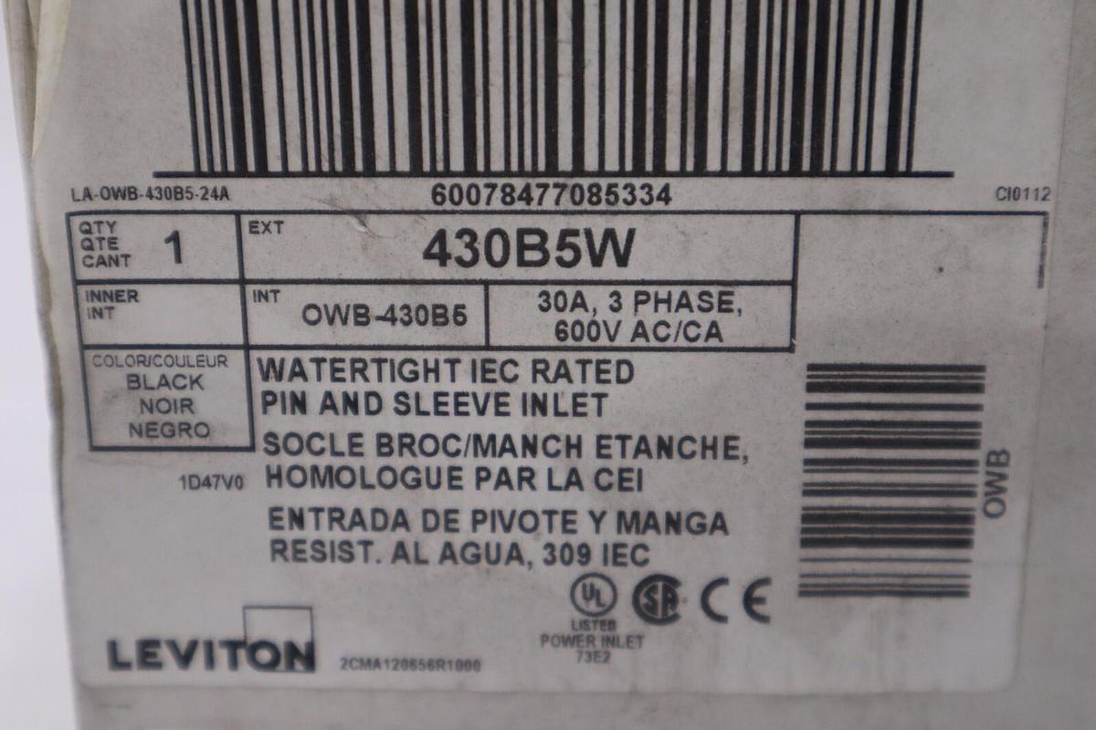 NEW IN BOX Leviton 430B5W 30A 3 PHASE 600V AC/CA STOCK H212
