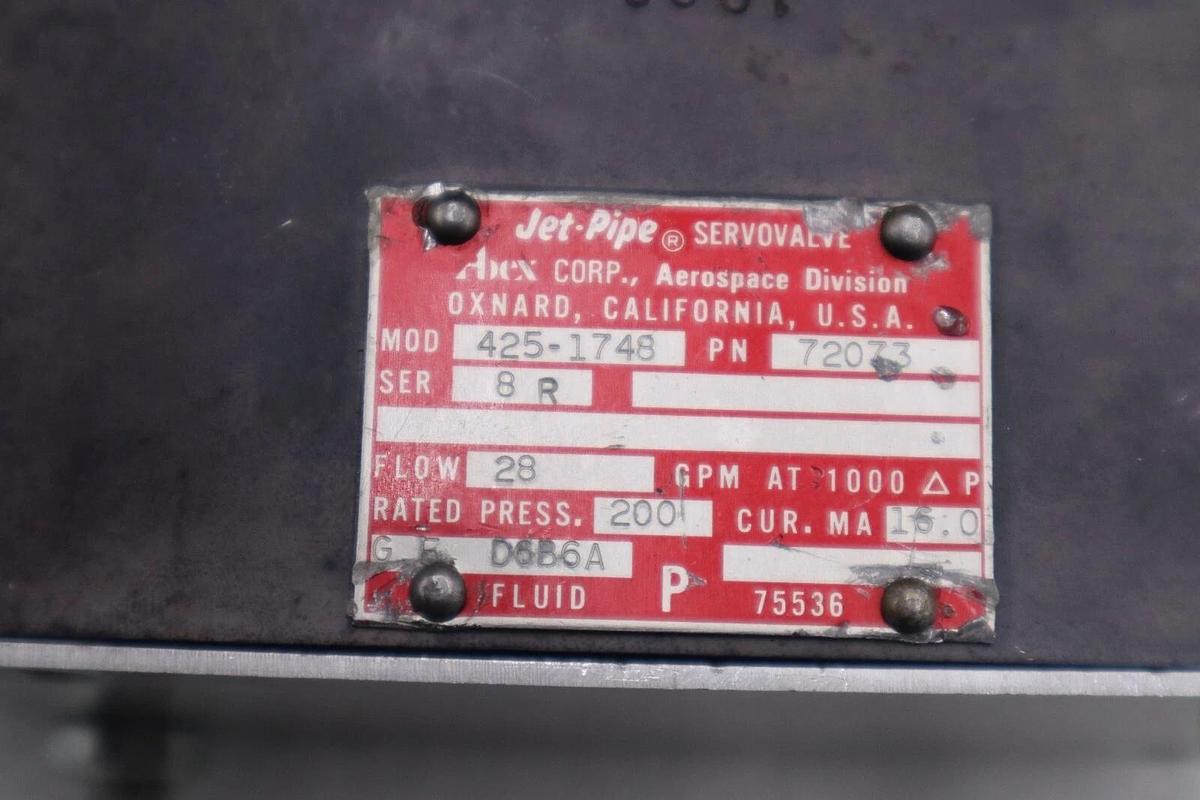 Refurbished UNITED SERVO PARKER 75250-72073 / 425-1748 NEVER USED SERVO VALVE STOCK G58A