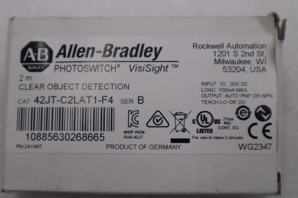 Used Allen Bradley 42JT-C2LAT1-F4 Photoelectric Sensor Clear Object Detect #H1230A
