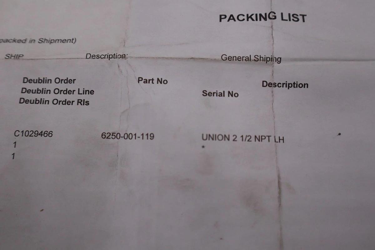 Used Deublin 6250-001-119 Union 2-1/2" NPT LH Female Rotor NEW IN BOX STOCK HP-186