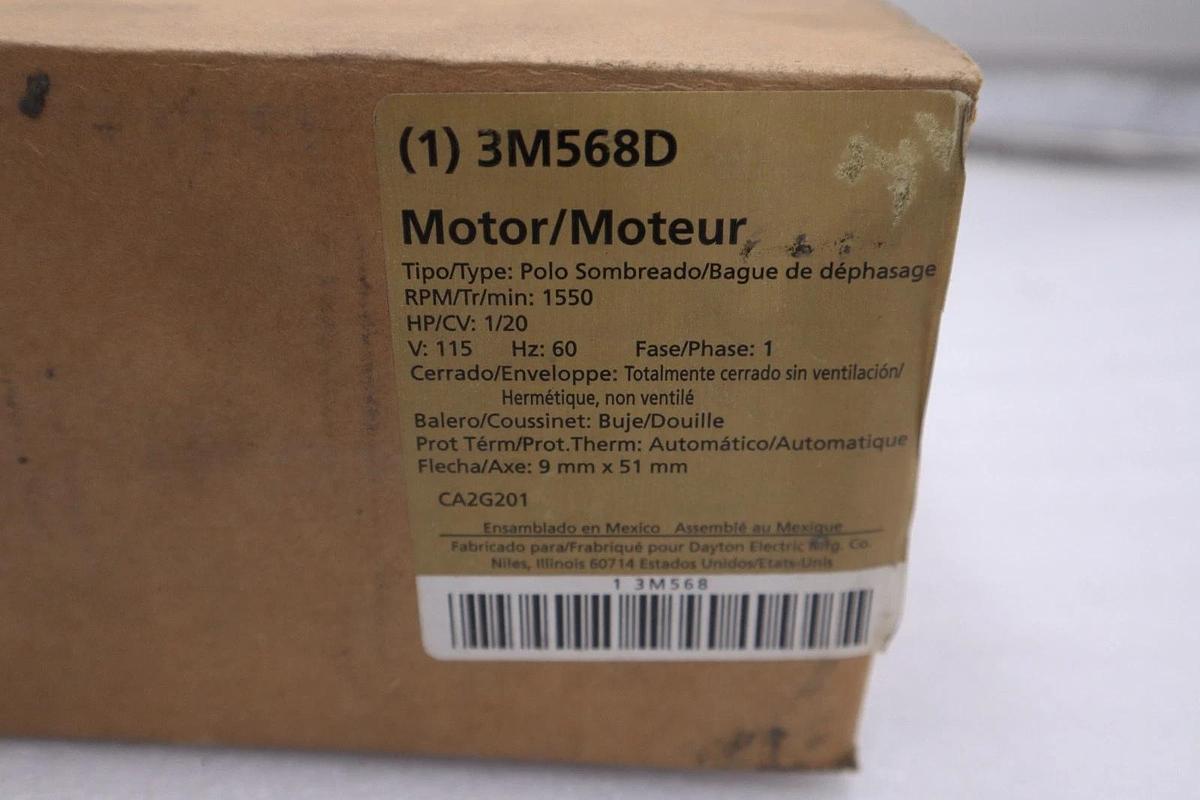 Dayton 3M568D Shaded Pole Motor 1/20 HP 115V NEW OPEN BOX STK GF433