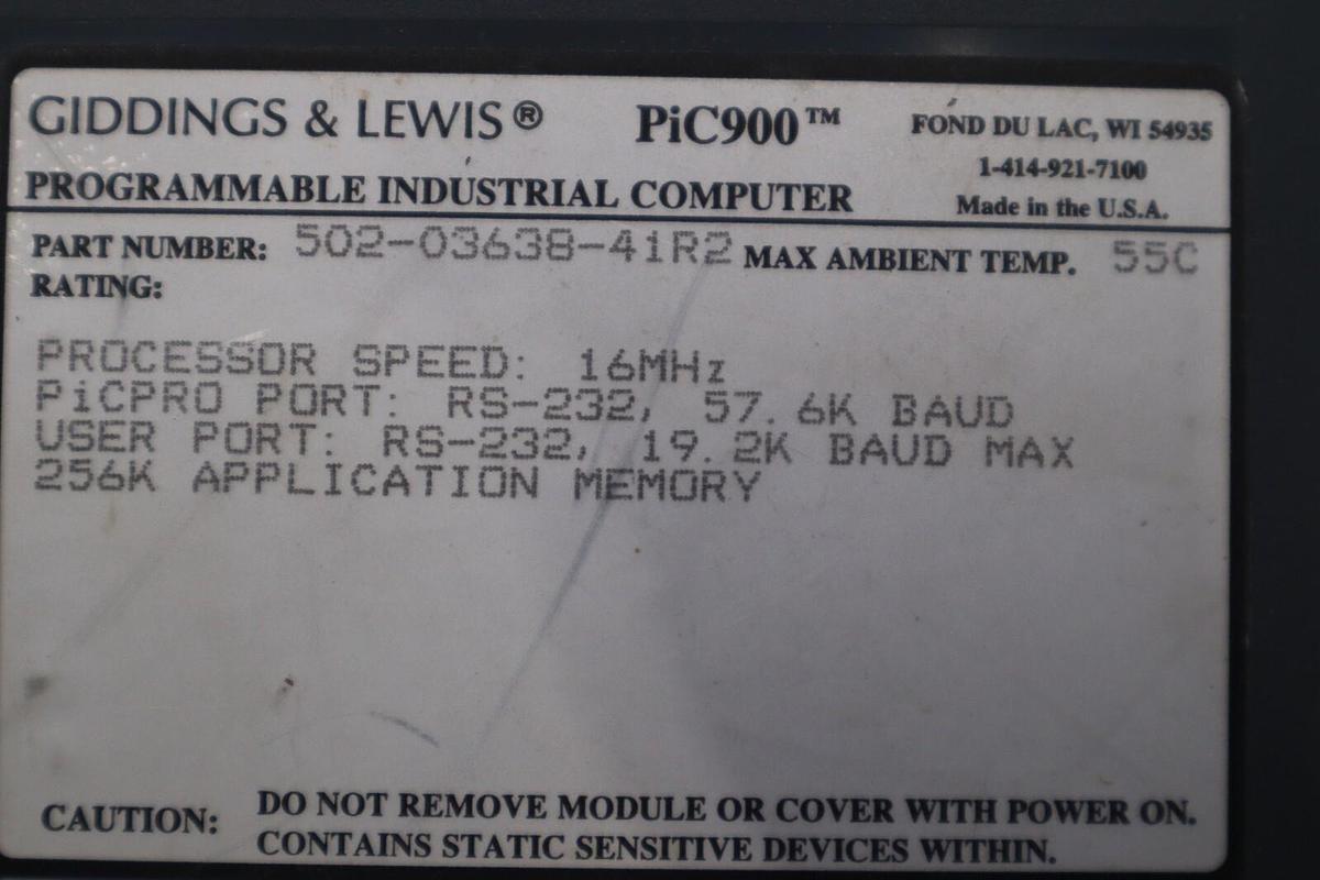 Used FIVES GIDDINGS & LEWIS 502-03638-41R2 PIC900 PROGRAMMABLE INDUSTRIAL COMPUTER