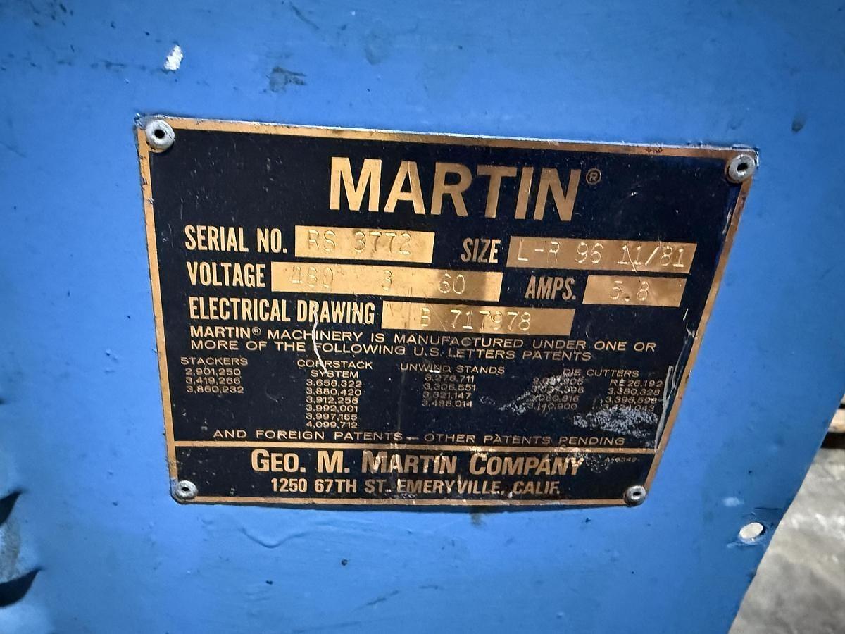 Used 72" WIDE MARTIN UNWIND BACK STAND 60" ROLL DIAMETER CAPACITY