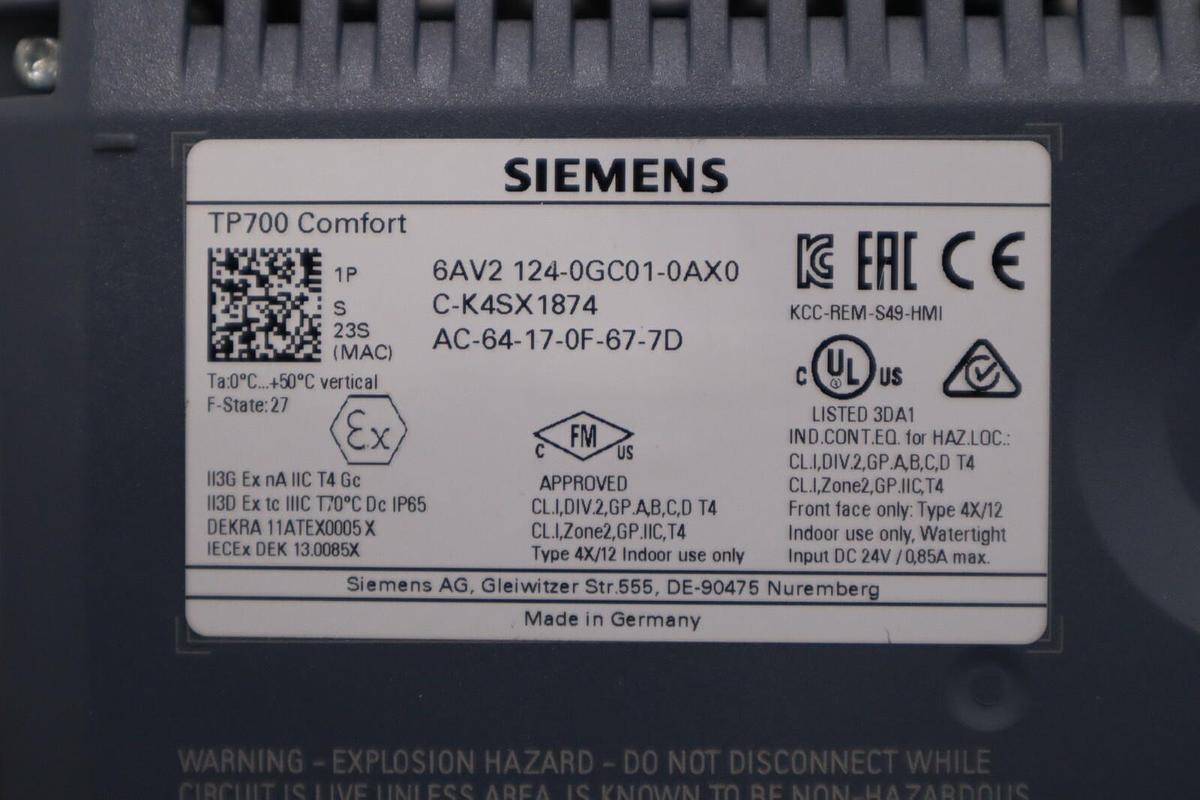 Used Siemens 6AV2 124-0GC01-0AX0 Comfort Operator Interface Panel NEVER USED #H988