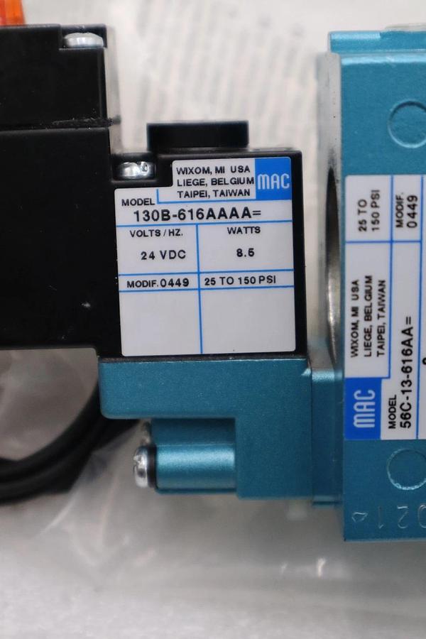 Used MAC VALVES 56C-13-616AA W/ 130B-616AAAA SOLENOID VALVE INTERNAL PILOT STK H1477