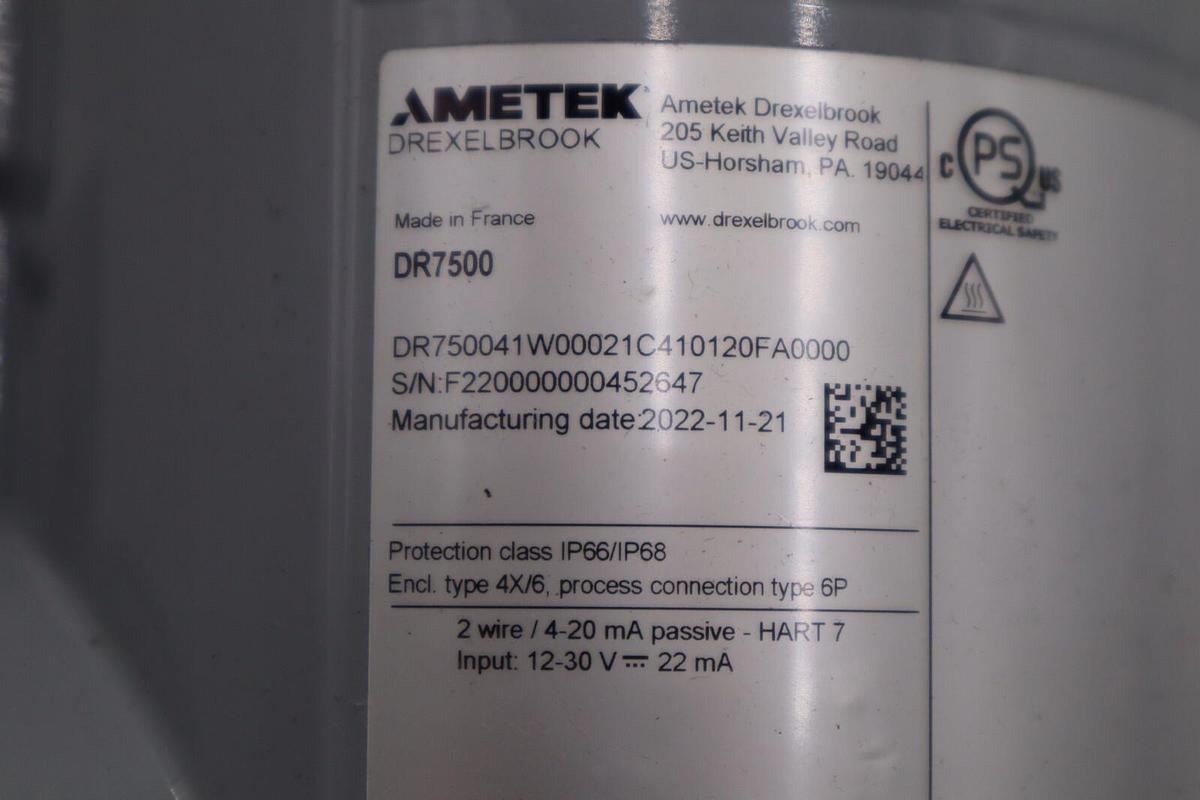 AMETEK DR750041W00021C410120FA000 / DR7500 RADAR LEVEL DETECTOR NEW STOCK 5555