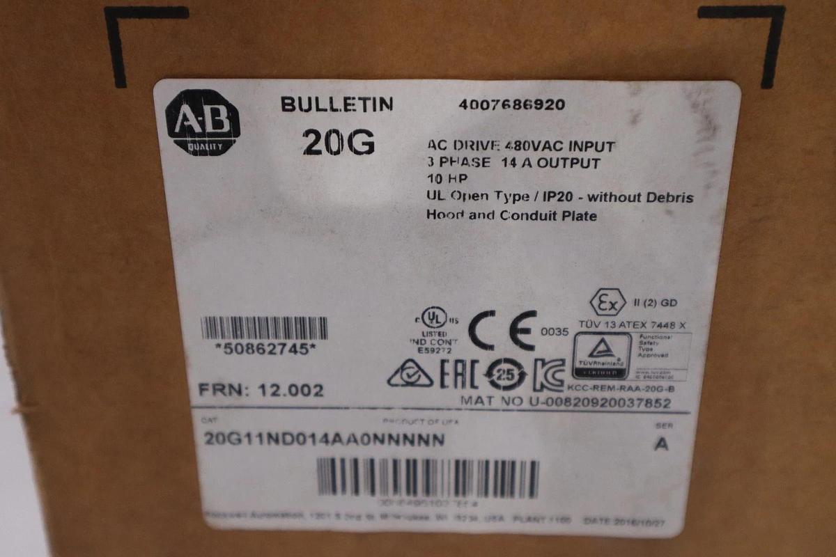 Used NEW Allen Bradley 20G11ND014AA0NNNNN Powerflex 755 Drive 10HP - STOCK 3828CC