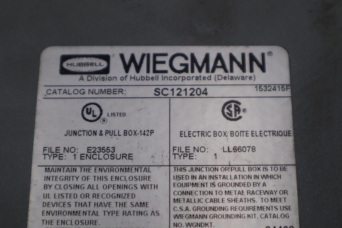 Used HUBBELL WIEGMANN SC121204WW ENCLOSURE STOCK #4669