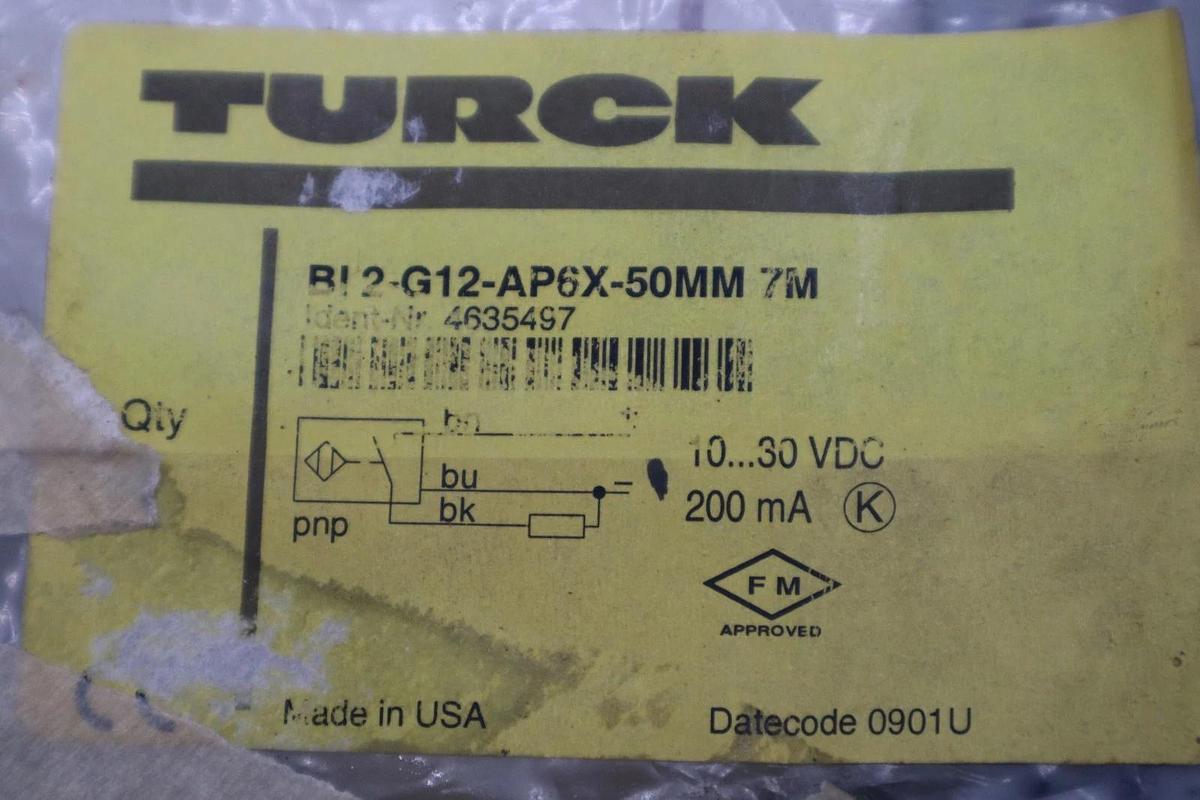 Used NEW TURCK BI-2-G12-AP6X-50MM-7M PROXIMITY SENSOR BI2G12AP6X50MM7M STK H1674
