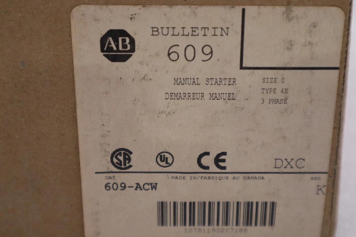 NEW ALLEN-BRADLEY 609-ACW 3 PHASE AC MANUAL STARTER SIZE 0 NEMA TYPE 4X #H116