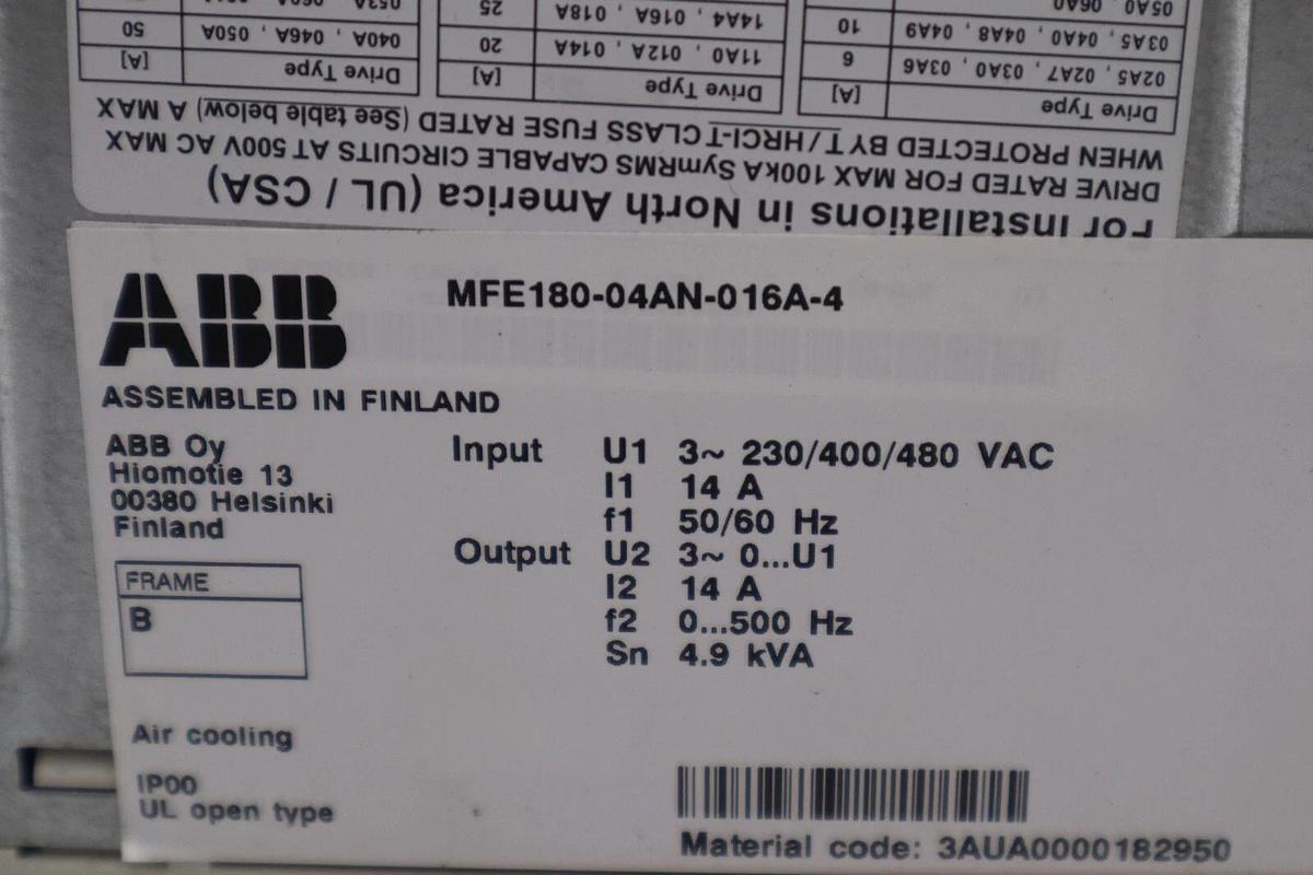 Used ABB MFE180-04AN-016A-4 14AMP FRAME B AC Motion Control Drive STOCK 4740