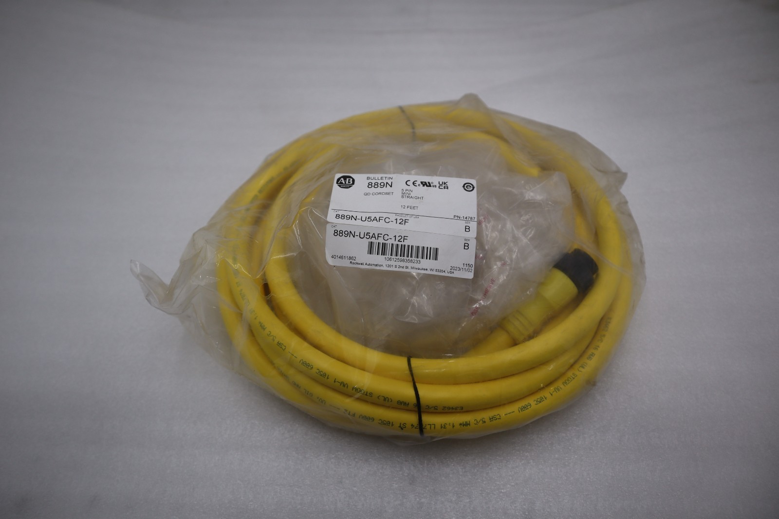 NEW AB Allen Bradley 889N-U5AFC-12F 5 Pin Mini Straight 12ft. QD STK GF274