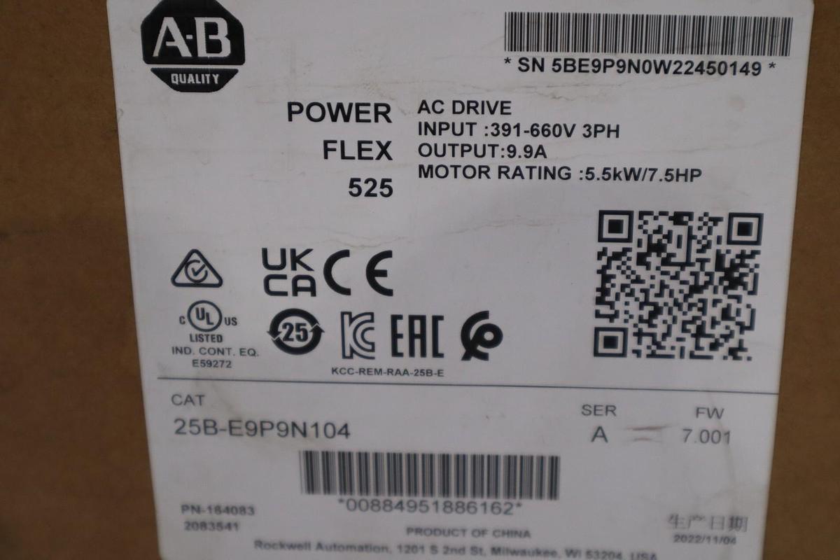 Allen Bradley 25B-E9P9N104 AC DRIVE POWERFLEX 525 600 VAC - STOCK GF54