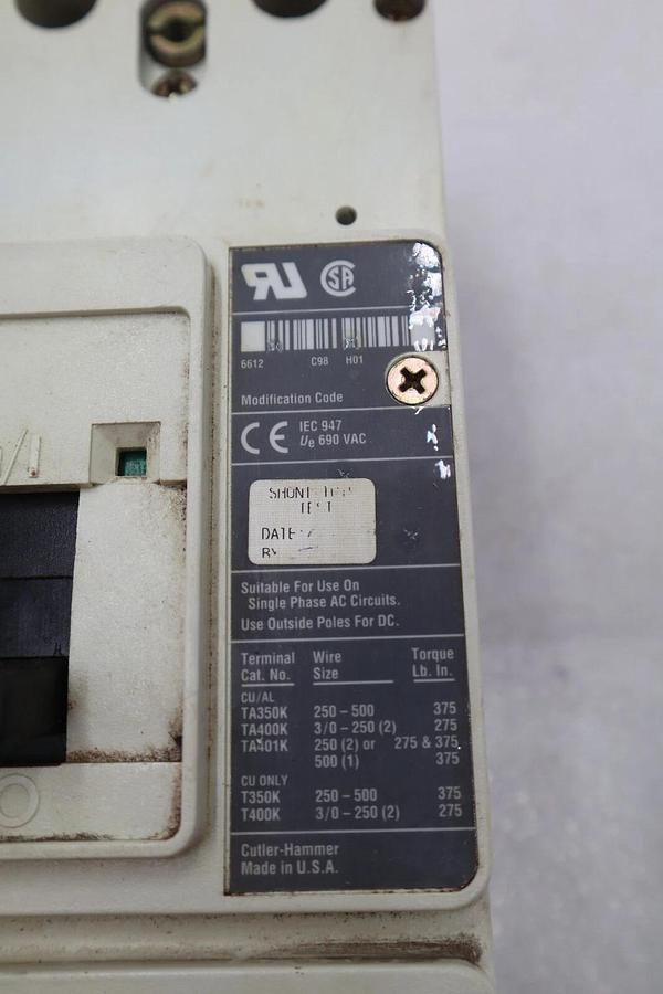 Used CUTLER-HAMMER HM2P400X5WS10 MOTOR CIRCUIT PROTECTOR SERIES C 600VAC STOCK #3218
