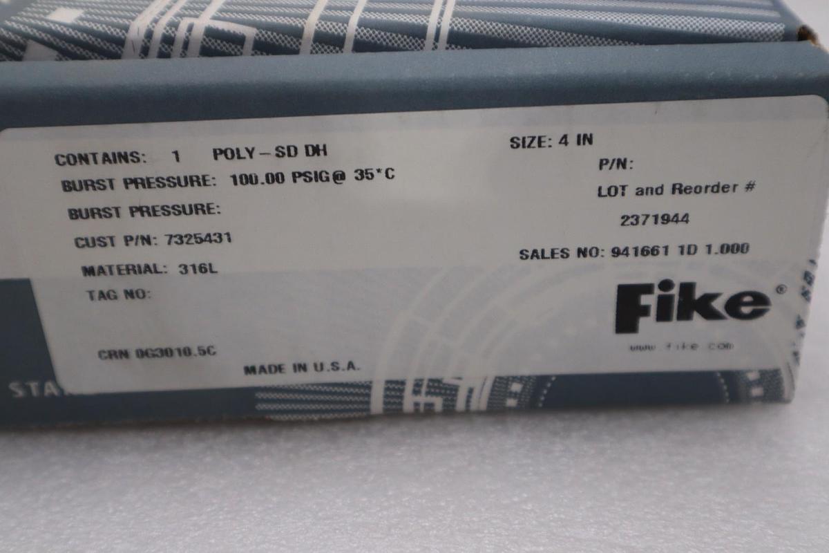 FIKE RUPTURE DISC POLY-SD DH 4” - NEW IN BOX - STOCK SGF140
