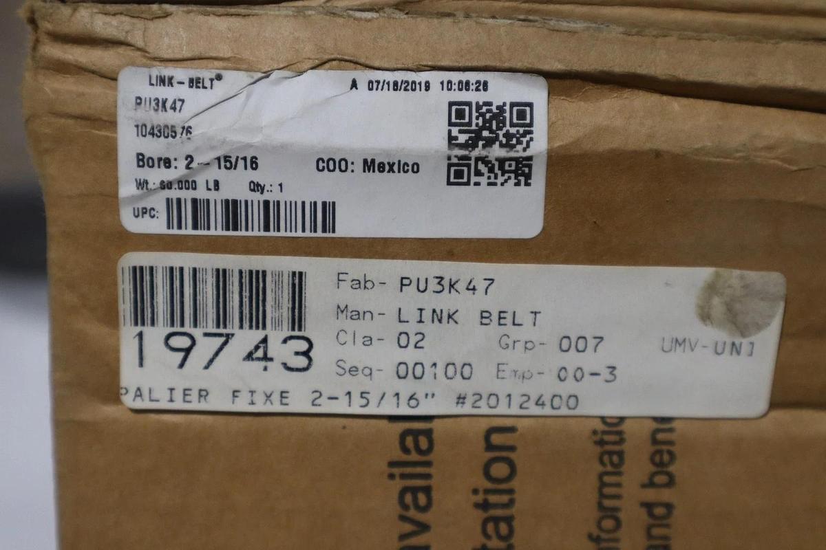 Used LINK BELT PU3K47 2-BOLT HEAVY DUTY PILLOW BLOCK BEARING 2-15/16" BORE STK SGF110