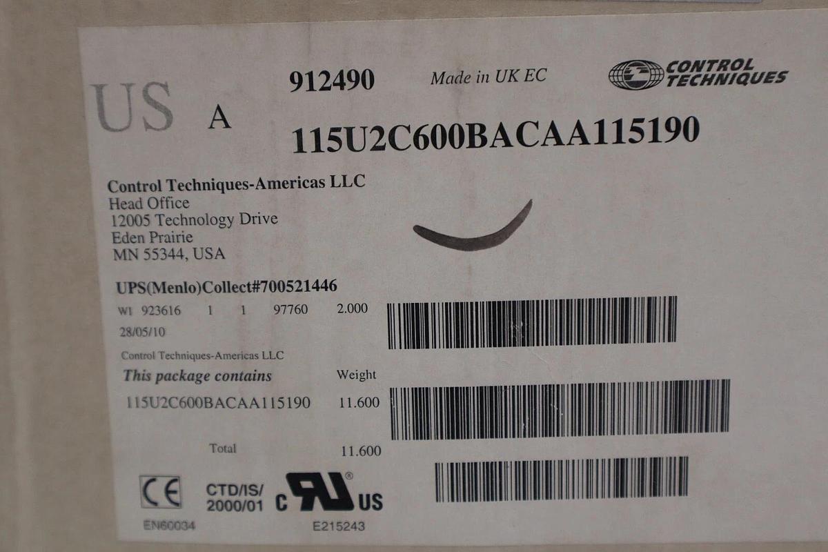 Used NEW CONTROL TECHNIQUES Emerson Servo Motor 115U2C600BACAA115190 STOCK 2551-C