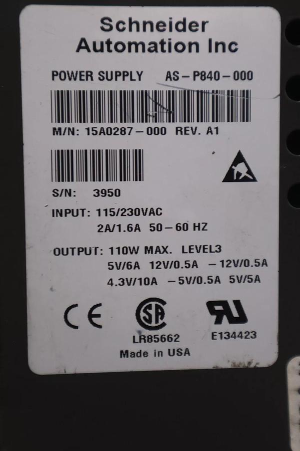 Used SCHNEIDER MODICON  AS-P840-000 Power Supply Module STOCK G214A