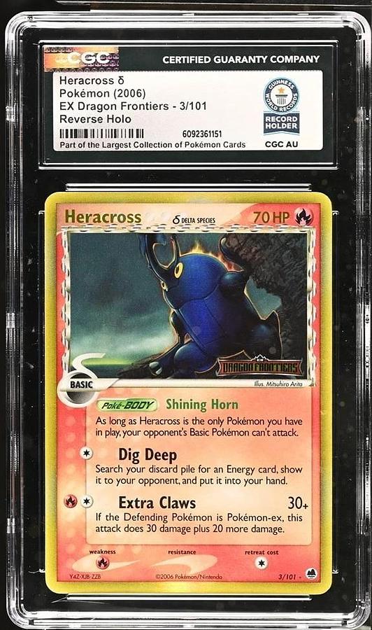 Used 2006 POKEMON EX DRAGON FRONTIERS #3 HERACROSS-REVERSE FOIL CGC WORLD RECORD 1/1