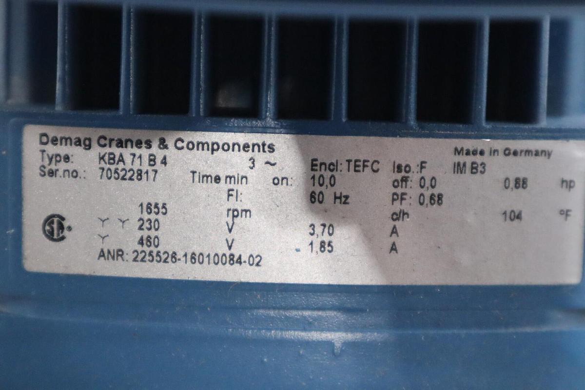 DEMAG CRANES & COMPONENTS KBA71B4/ KBA 71 B 4 460V 1.85A STOCK H890