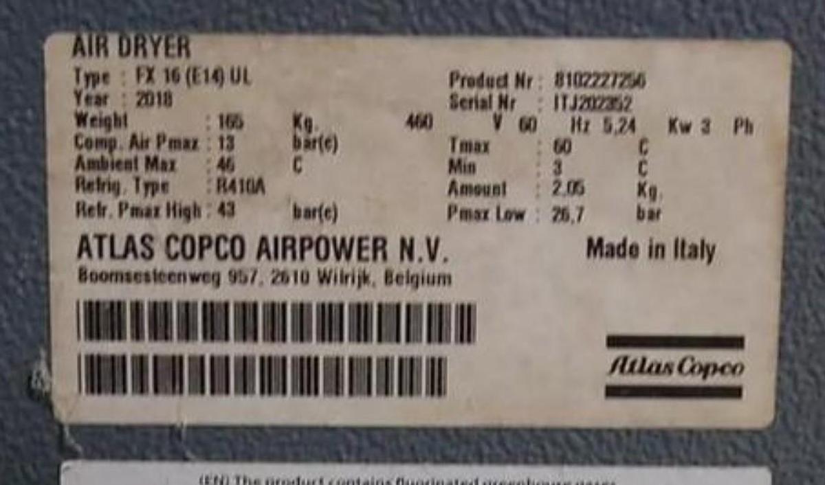 Used ATLAS COPCO FX16 / FX 16 (E14) AIR DRYER MANUFACUTURED 2018