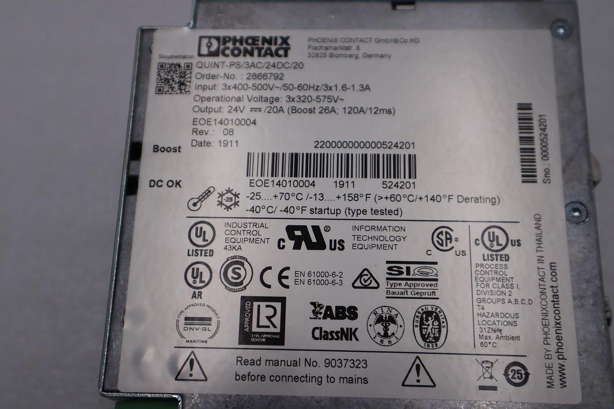 Used Phoenix Contact 2866792/ QUINT-PS/3AC/24DC/20 24V 20A Power Supply - STOCK H822C