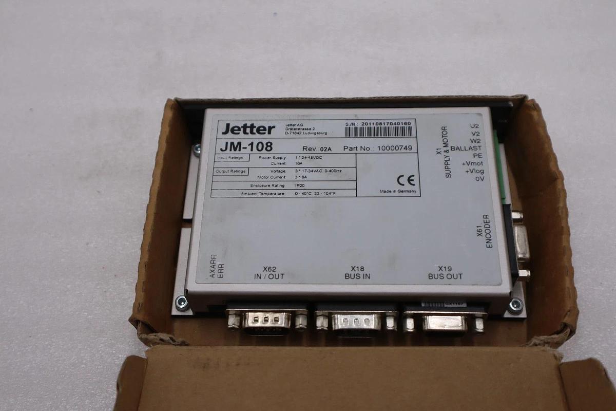 Used JETTER JM-108 REV 02A PART NO 10000749 Servo Drive STOCK H643A