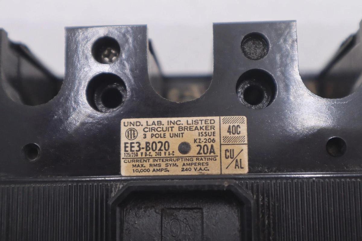 Used ITE  EE3-B020  3 POLE  20 AMP  240VAC  TYPE EE3  Circuit Breaker STOCK B-619